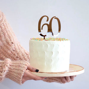 Acrylic Rose Gold Mirror Number 60 Cake Topper - 60th Birthday Party Cake Decorations