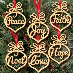 Laser Cut Religious Wooden Christmas Tree Ornaments 6 pack - Online Party Supplies