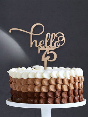 Wooden Hello 75 Happy birthday Cake Topper