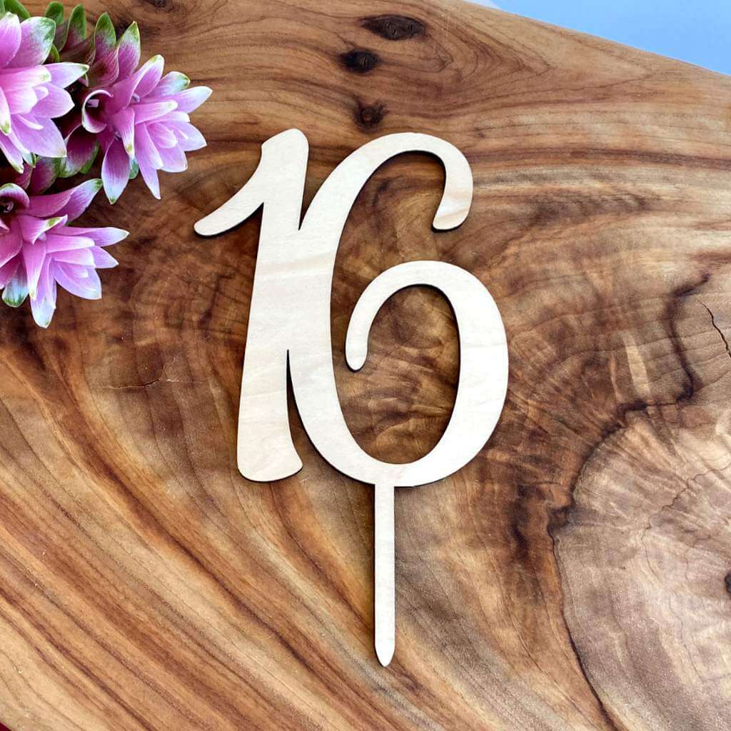Wooden Number 16 Birthday Cake Topper