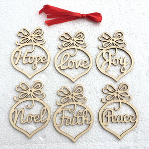 Laser Cut Religious Wooden Christmas Tree Ornaments 6 pack - Online Party Supplies