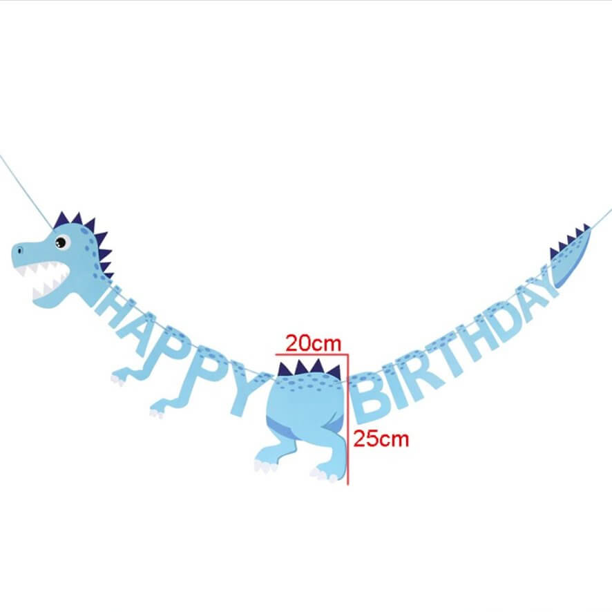 Light Blue Happy Birthday Dinosaur Hanging Paper Banner