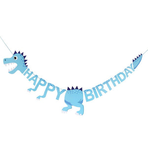Light Blue Happy Birthday Dinosaur Hanging Paper Banner