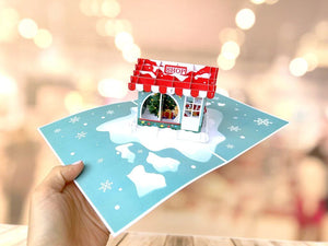 Little Angels Helping Santa Decorating Xmas Shop Pop Up Christmas Card