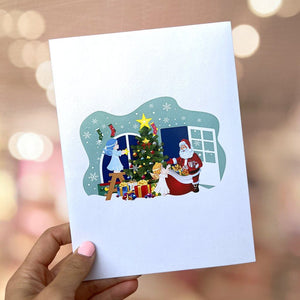 Little Angels Helping Santa Decorating Xmas Shop Pop Up Christmas Card