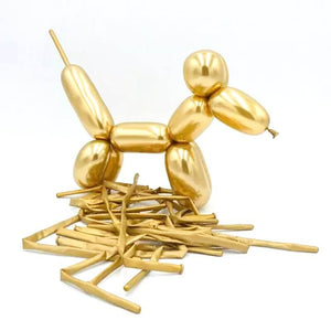 Long Chrome Latex Party Balloon 10 Pack - gold