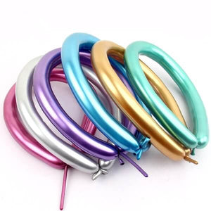 Long Chrome Metallic Latex Party Balloons 10pk multicolours