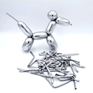 Long Chrome Latex Party Balloon 10 Pack - silver
