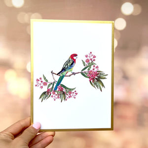 Luxury Embossing Australian Eastern Rosella Parrot Bird Card