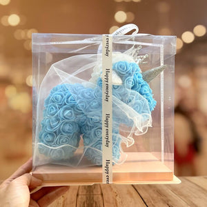 Delux Everlasting Rose Unicorn Wearing Crown with Gift Box - Blue
