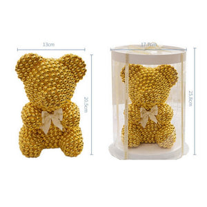 Luxury Everlasting Pearl Teddy Bear with Round Gift Box - Gold