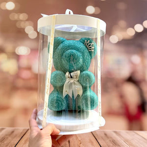 Luxury Resin Rhinestone Crystal Teddy Bear with Crown & Round Gift Box - Green