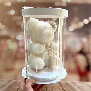 Luxury Resin Rhinestone Crystal Teddy Bear with Crown & Round Gift Box - Beige