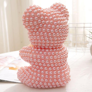 Luxury Everlasting Pearl Teddy Bear with Round Gift Box - Pink