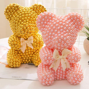 Luxury Everlasting Pearl Teddy Bear with Round Gift Box - Pink