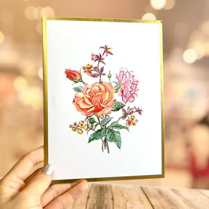 Handmade Luxury Gold Embossing Romantic Sweetheart Rose Bouquet 3D Valentine's Day Pop Up Greeting Card