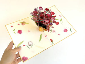 Handmade Luxury Gold Embossing Romantic Sweetheart Rose Bouquet 3D Valentine's Day Pop Up Greeting Card