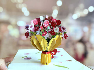 Handmade Luxury Gold Embossing Romantic Sweetheart Rose Bouquet 3D Valentine's Day Pop Up Greeting Card