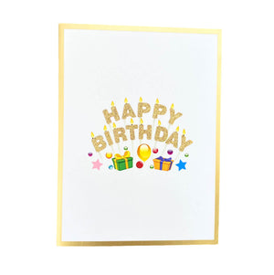 Luxury Gold Glitter Happy Birthday with Presents Pop Up Card