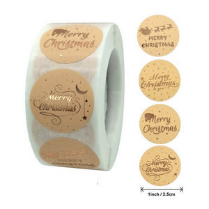 Style M - Round Rose Gold Foil Merry Christmas Stickers - Christmas Gift Packing and Wrapping Supplies