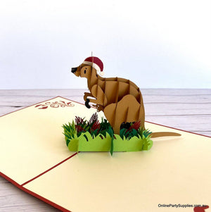 Handmade 3D Christmas Kangaroo Pop Up Card - Australian Native Animal Pop Up Cards