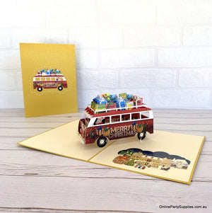 Online Party Supplies Australia Santa Driving Red Vintage Kombi with Xmas Presents 3D Pop Up Greeting Card for him