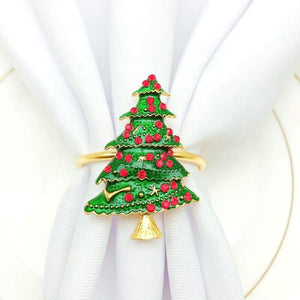Metal Rhinestone Christmas Napkin Ring - Xmas Tree
