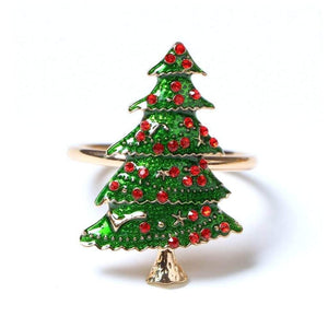 Metal Rhinestone Christmas Napkin Ring - Xmas Tree