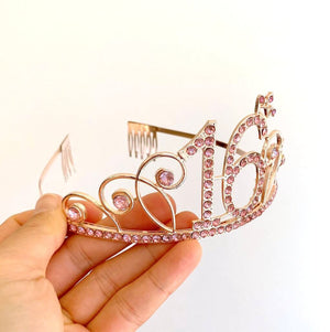 Rose Gold Metal Rhinestone 16 with Little Crown Tiara
