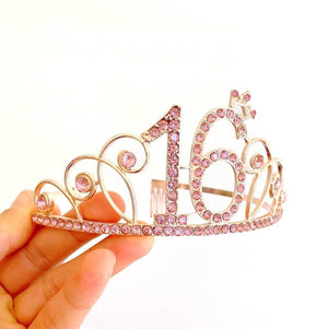 Rose Gold Metal Rhinestone 16 with Little Crown Tiara