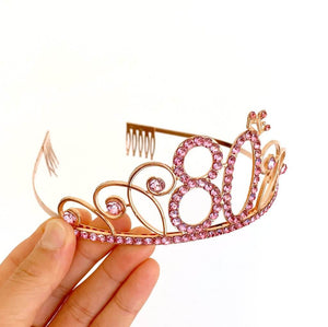 Premium Quality Rose Gold Metal Rhinestone 80th Birthday Tiara with little Crown