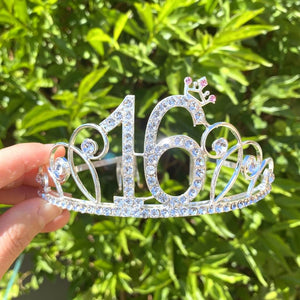 Silver Metal Rhinestone 16 with Little Crown Tiara
