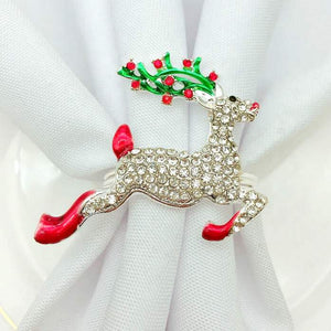 Metal Rhinestone Christmas Napkin Ring - Xmas Reindeer
