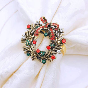 Metal Rhinestone Christmas Napkin Ring - Xmas Wreath