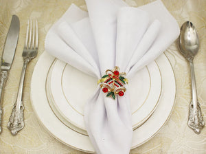 Xmas Bells Metal Rhinestone Christmas Napkin Ring - Holiday Table Setting Decorations