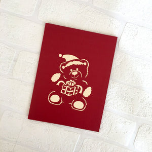 Handmade Merry Christmas Brown Teddy Bear 3D Pop Up Greeting Card cover