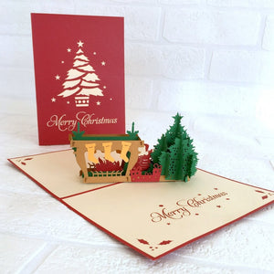 Handmade Santa Claus with Fireplace on Christmas Eve Pop Up Card - Pop Up Christmas Cards