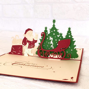 Handmade Santa Sleigh Xmas Present Sack Pop Up Card - Pop Up Christmas Cards