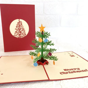 Handmade Christmas Tree with Decorative Ornaments Pop Up Greeting Card - Pop Up Xmas Cards