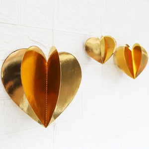 2m Metallic Gold 3D Love Heart Shape Paper Garland Wall Hanging Decorations