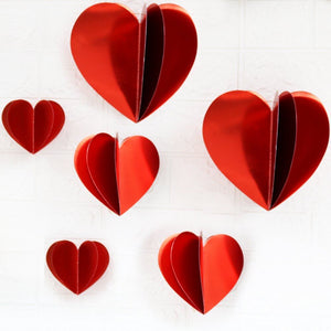 2m Metallic Red 3D Love Heart Shape Paper Garland