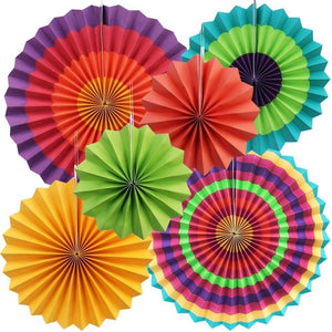 Mexican Fiesta Hanging Paper Fan Decorations 6pk