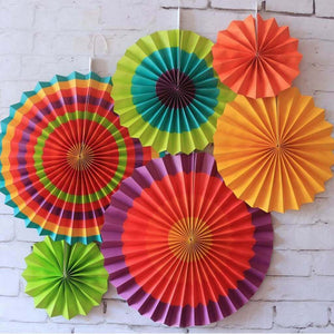 Mexican Fiesta Hanging Paper Fan Decorations 6pk