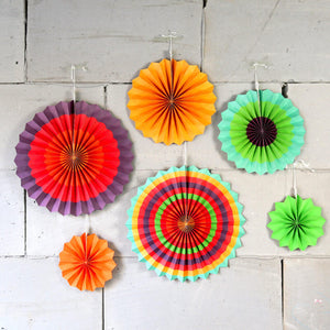 Mexican Fiesta Hanging Paper Fan Decorations 6pk