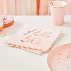 Ginger Ray Rose Gold Foiled Watercolour Hello 50 Birthday Napkins