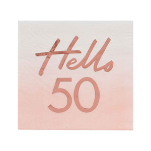 Ginger Ray Rose Gold Foiled Watercolour Hello 50 Birthday Napkins