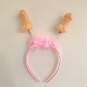 Naughty Hen Party Pink Penis with Fur Boppers Headband - Bachelorette Party Supplies - Online Party Supplies