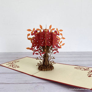 Handmade Orange and Red Rose Tree Pop Up Card - 3D Floral Valentine's Day Pop Out Cards