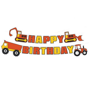 Orange Construction Themed Happy Birthday Paper Banner