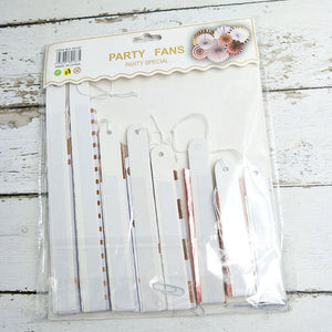Pack of 8 Metallic Rose Gold Hanging Foil Paper Fans - Online Party Supplies
